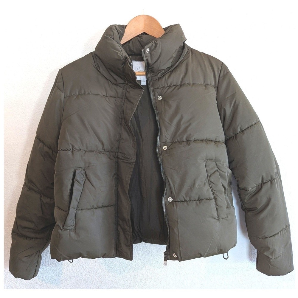 Snobbish Olive Grn Cropped Puffer Jacket Girls XL Womens XS Quilted Winter Coat